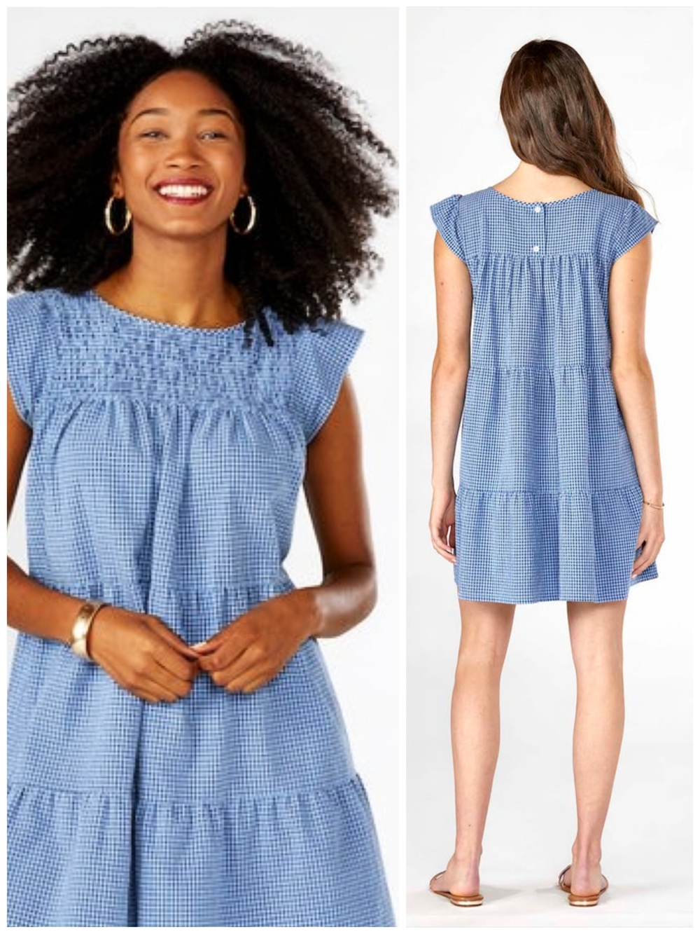 Maxwell and Geraldine Gingham Smocked Blue Rose Dress, XS